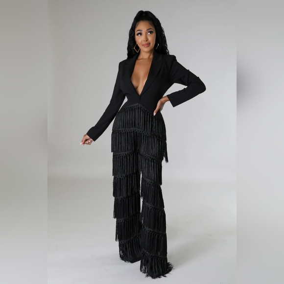 Goodtimeusa Pants - Elegant Black Fringe Jumpsuit